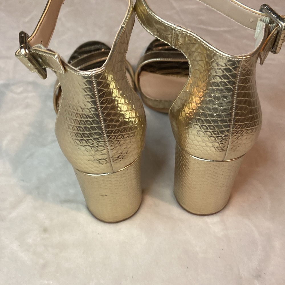 💜Mix No. 6 Metallic Gold Snakeskin Strap Heels size 10 - Picture 2 of 7